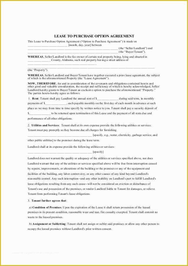 Rent to Own Lease Agreement Template Free Of Rent to Own Agreement