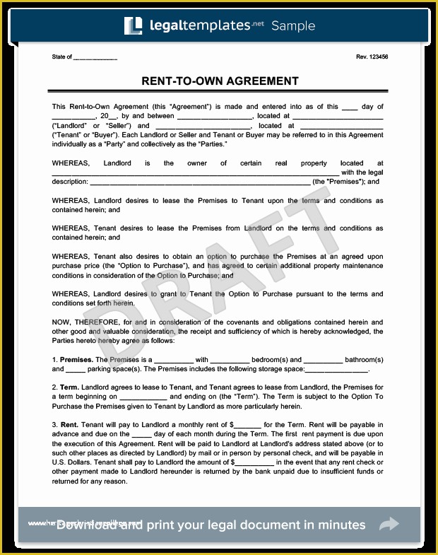 Rent to Own Lease Agreement Template Free Of Rent to Own Agreement