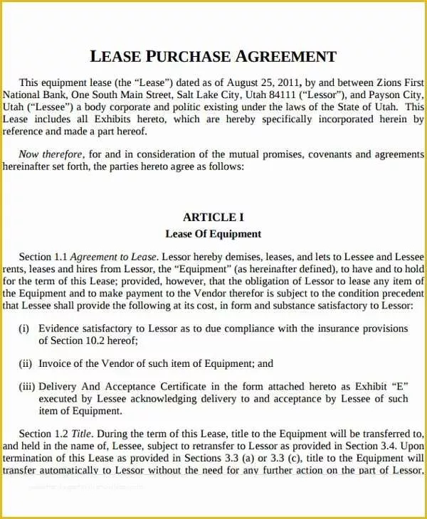 Rent to Own Lease Agreement Template Free Of Rent to Own Contract Template 9 Free Word Excel Pdf