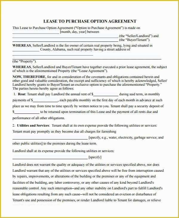 Rent to Own Lease Agreement Template Free Of Rent to Own Contract Template 9 Free Word Excel Pdf