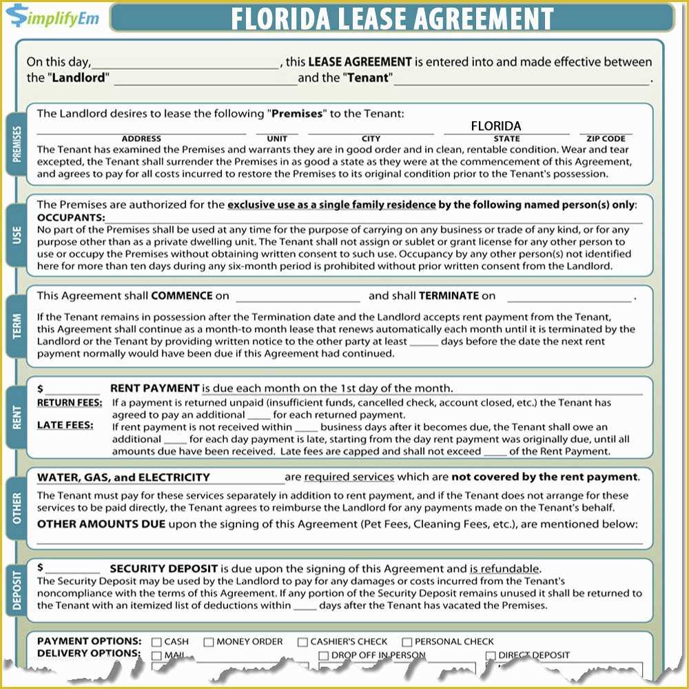 Rental Agreement Template Florida Free Of Florida Lease Agreement