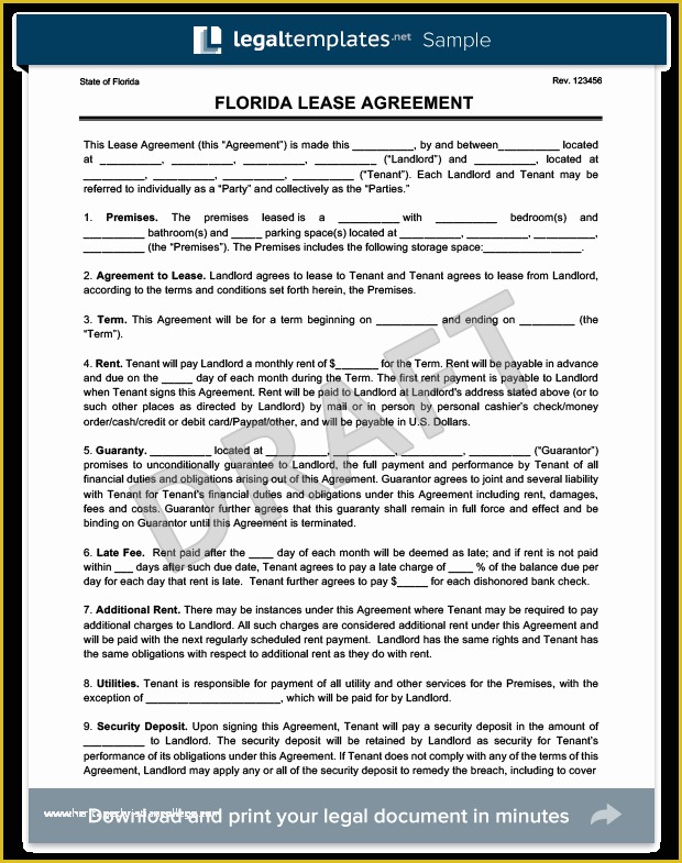 Rental Agreement Template Florida Free Of Florida Residential Lease Rental Agreement