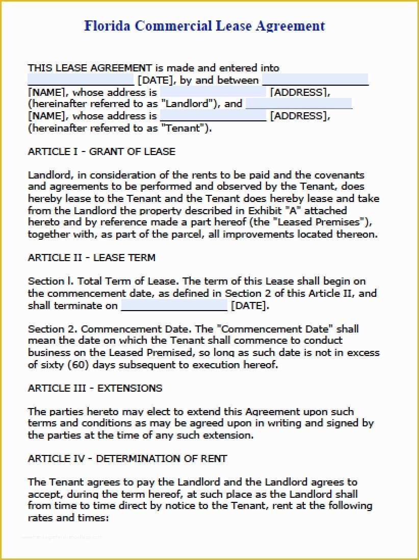 Rental Agreement Template Florida Free Of Free Florida Mercial Lease Agreement Pdf
