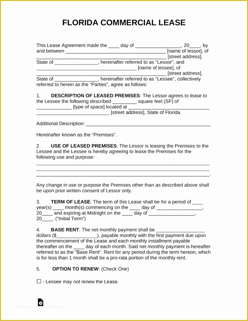 Rental Agreement Template Florida Free Of Free Florida Mercial Lease Agreement Template Pdf