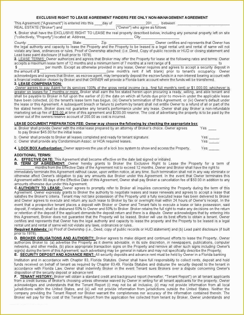 Rental Agreement Template Florida Free Of Free Florida Rental Lease Agreement form