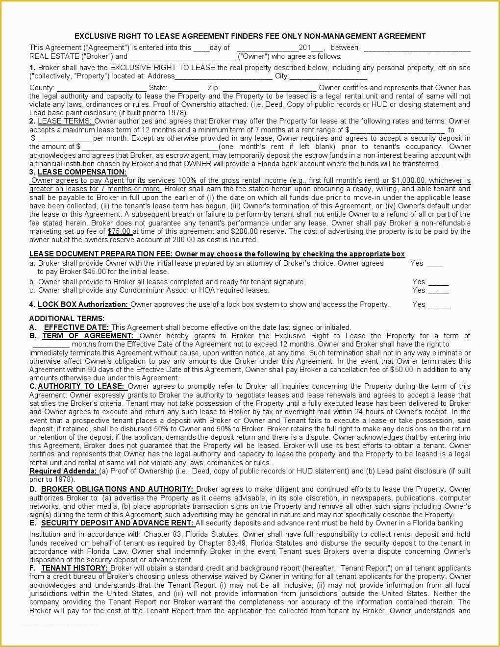 Rental Agreement Template Florida Free Of Free Florida Rental Lease Agreement form