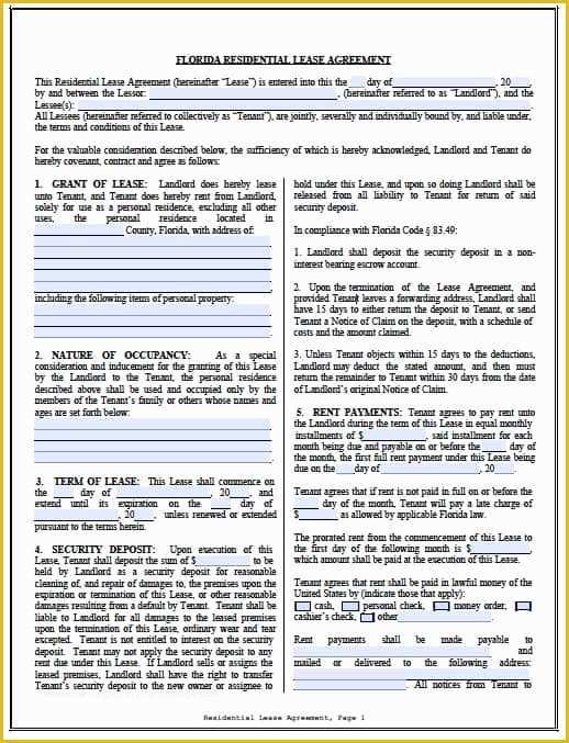 Rental Agreement Template Florida Free Of Free Florida Residential Lease Agreement – Pdf Template