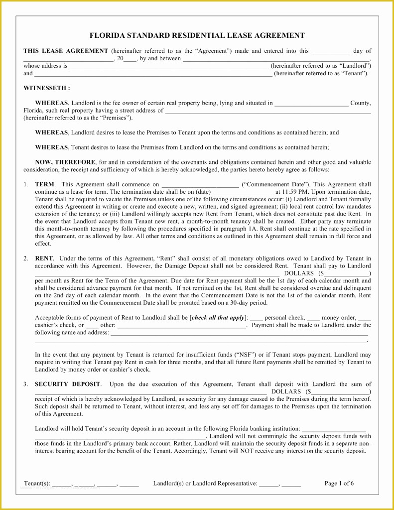 Rental Agreement Template Florida Free Of Free Florida Standard Residential Lease Agreement Template