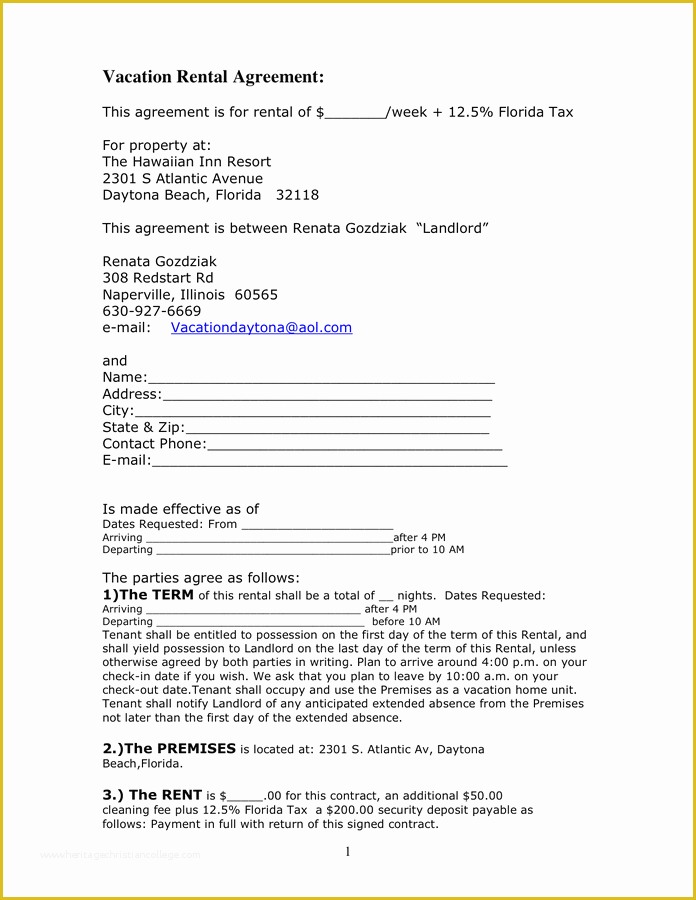 Rental Agreement Template Florida Free Of Vacation Rental Agreement In Word and Pdf formats