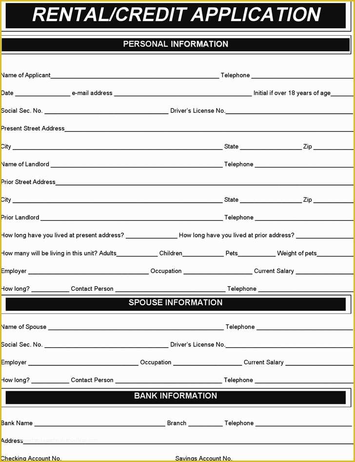 Rental Credit Application Template Free Of 10 Rental Application Templates Free Download