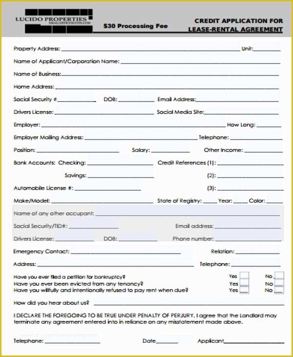 Rental Credit Application Template Free Of 18 Rental Application Templates