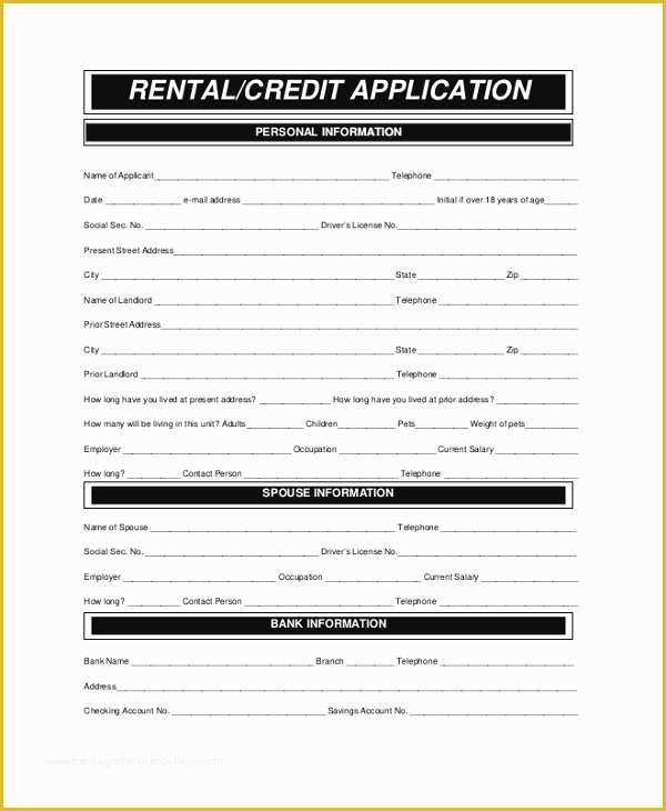 Rental Credit Application Template Free Of 8 Sample Rental Application forms – Pdf Word