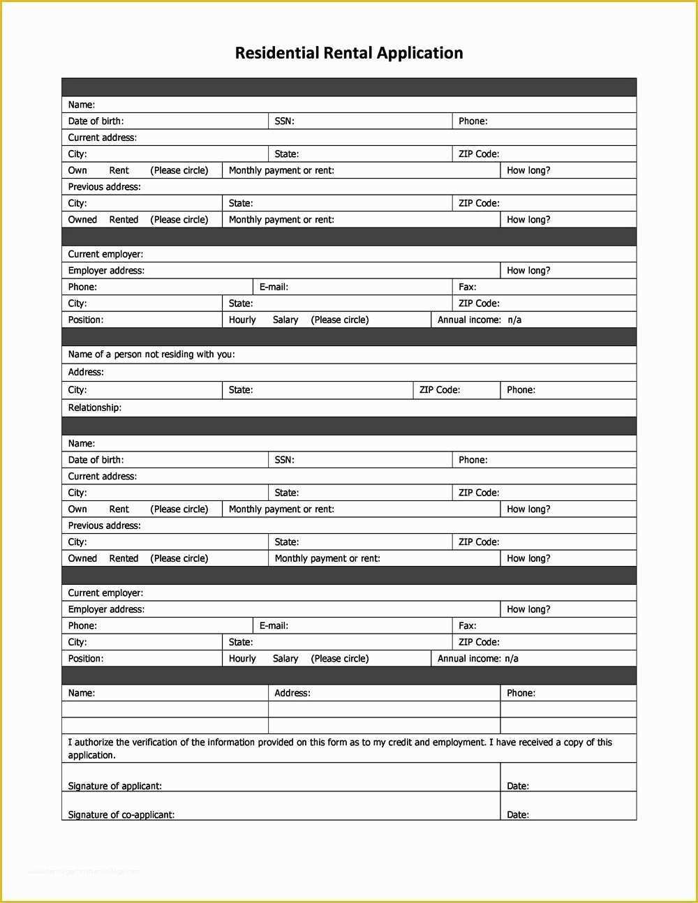 Rental Credit Application Template Free Of Free Generic Job Application Template