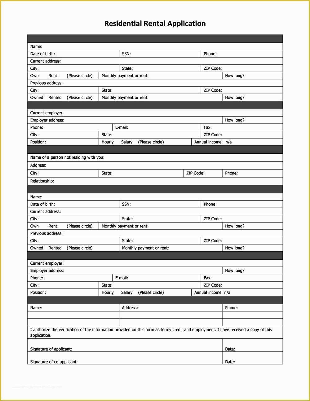 Rental Credit Application Template Free Of Free Generic Job Application Template