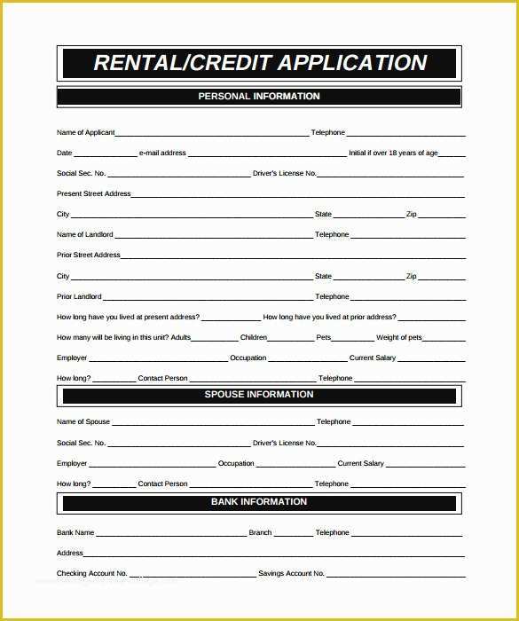Rental Credit Application Template Free Of Rental Application – 18 Free Word Pdf Documents Download