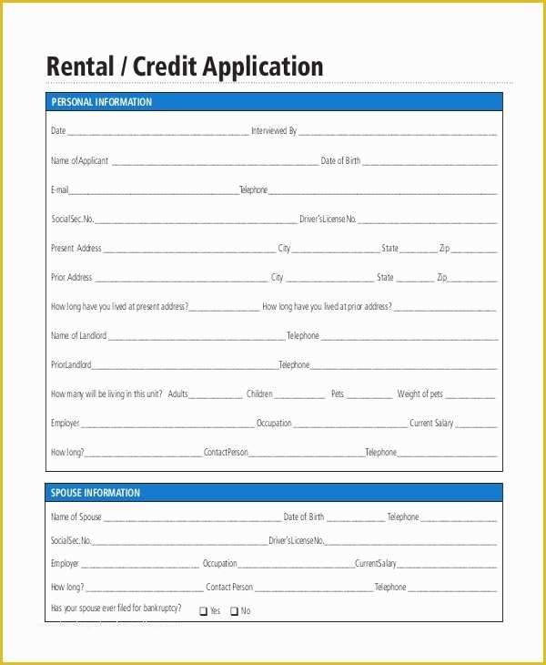 Rental Credit Application Template Free Of Rental Application form 10 Free Documents In Pdf Doc