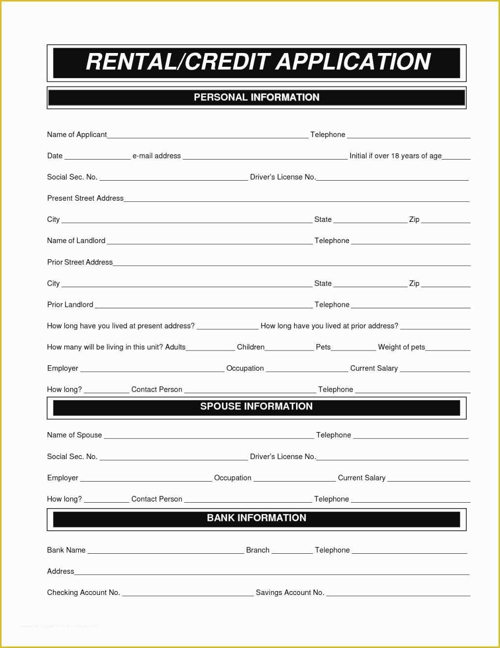 Rental Credit Application Template Free Of Tenant Credit Check Application form