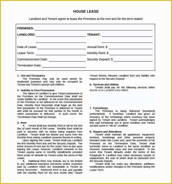 Rental House Contract Template Free Of 9 House Lease Agreement Templates