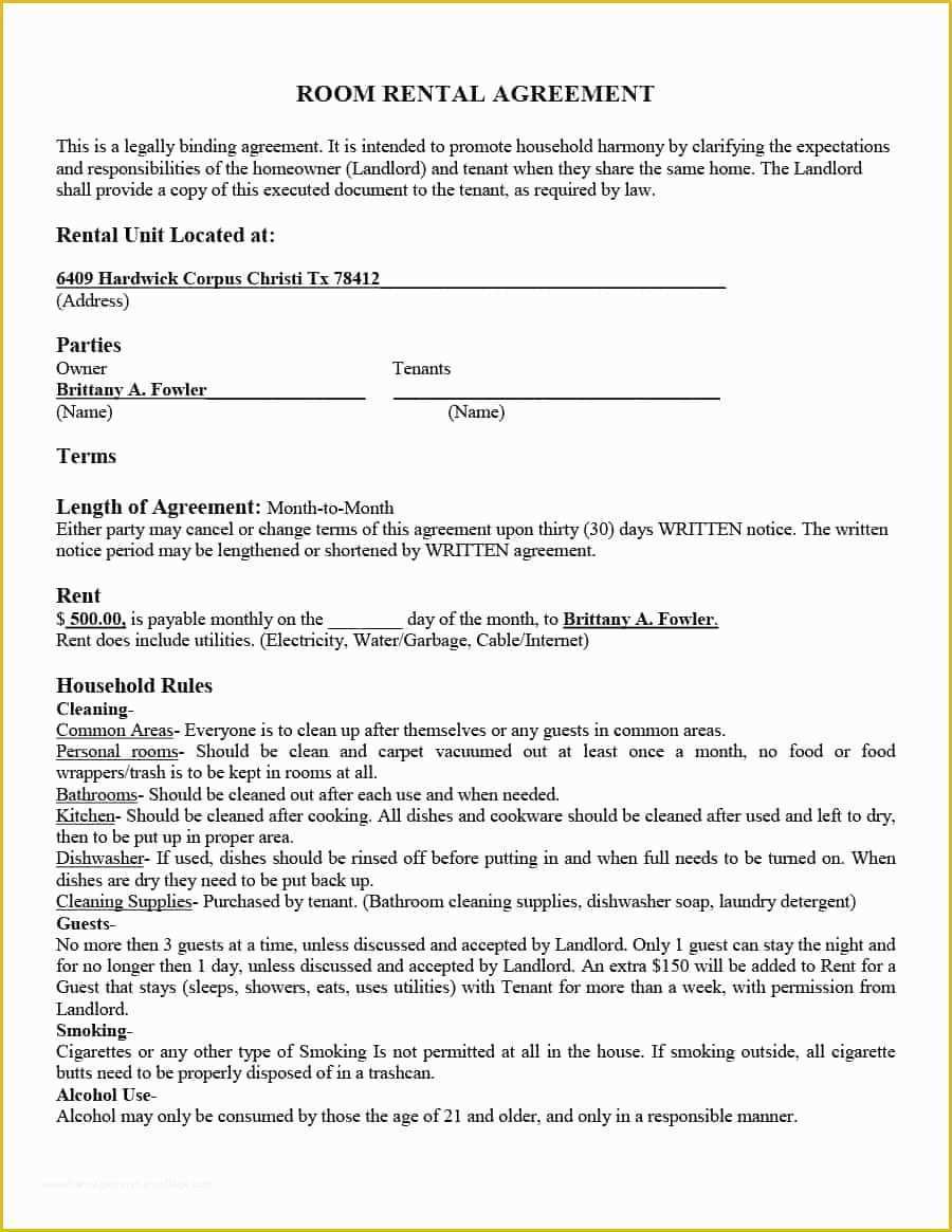 Rental Lease Agreement Template Free Of 39 Simple Room Rental Agreement Templates Template Archive