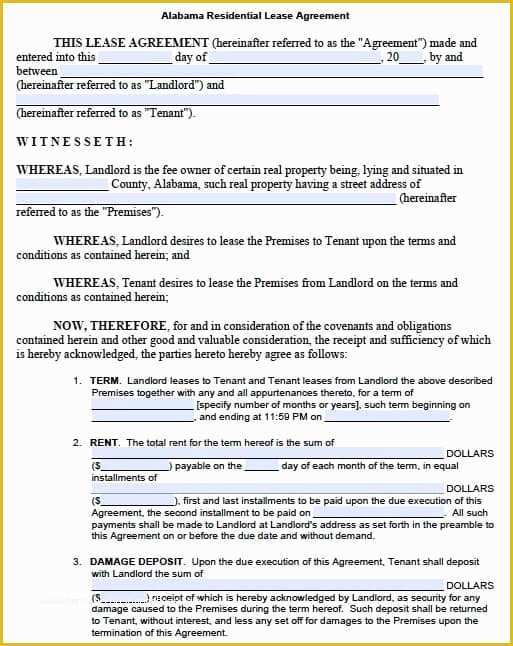 Rental Lease Agreement Template Free Of Free Alabama Residential Lease Agreement – Pdf Template