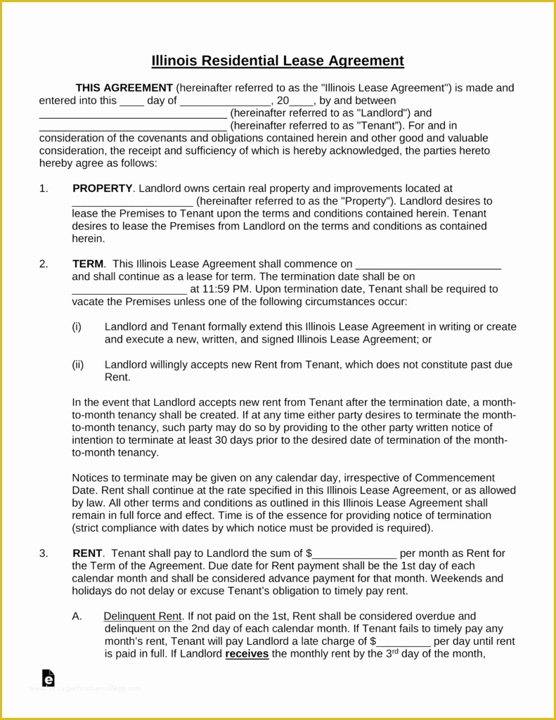 Rental Lease Agreement Template Free Of Free Illinois Standard Residential Lease Agreement