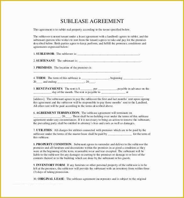 Rental Sublease Agreement Template Free Of 10 Sublease Agreement Templates Word Pdf Pages