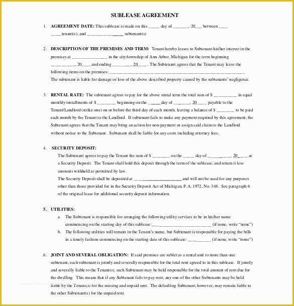 Rental Sublease Agreement Template Free Of 10 Sublease Agreement Templates Word Pdf Pages