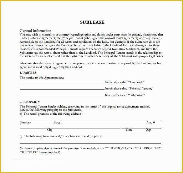 Rental Sublease Agreement Template Free Of 23 Sample Free Sublease Agreement Templates to Download