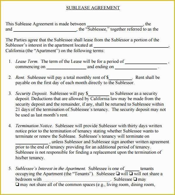Rental Sublease Agreement Template Free Of 23 Sample Free Sublease Agreement Templates to Download