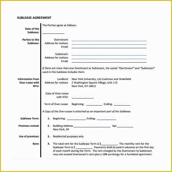 Rental Sublease Agreement Template Free Of 23 Sample Free Sublease Agreement Templates to Download