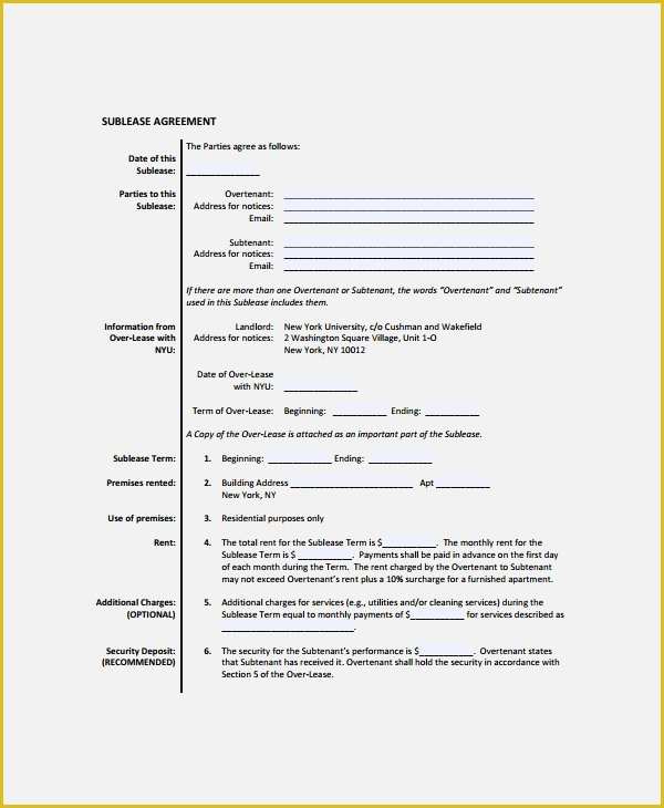 Rental Sublease Agreement Template Free Of 9 Mercial Sublease Agreements