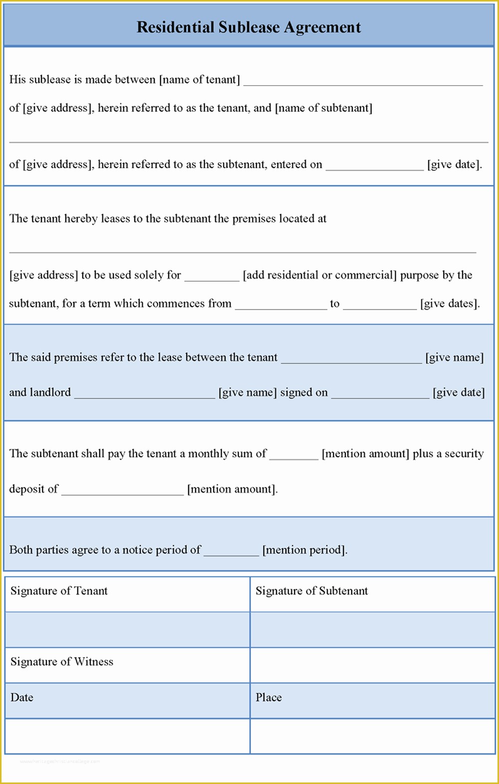 Rental Sublease Agreement Template Free Of Agreement Template for Residential Sublease Example Of