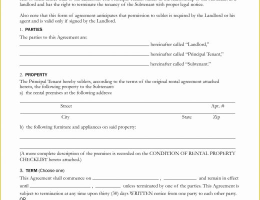 Rental Sublease Agreement Template Free Of Basic Sublet Agreement Portablegasgrillweber