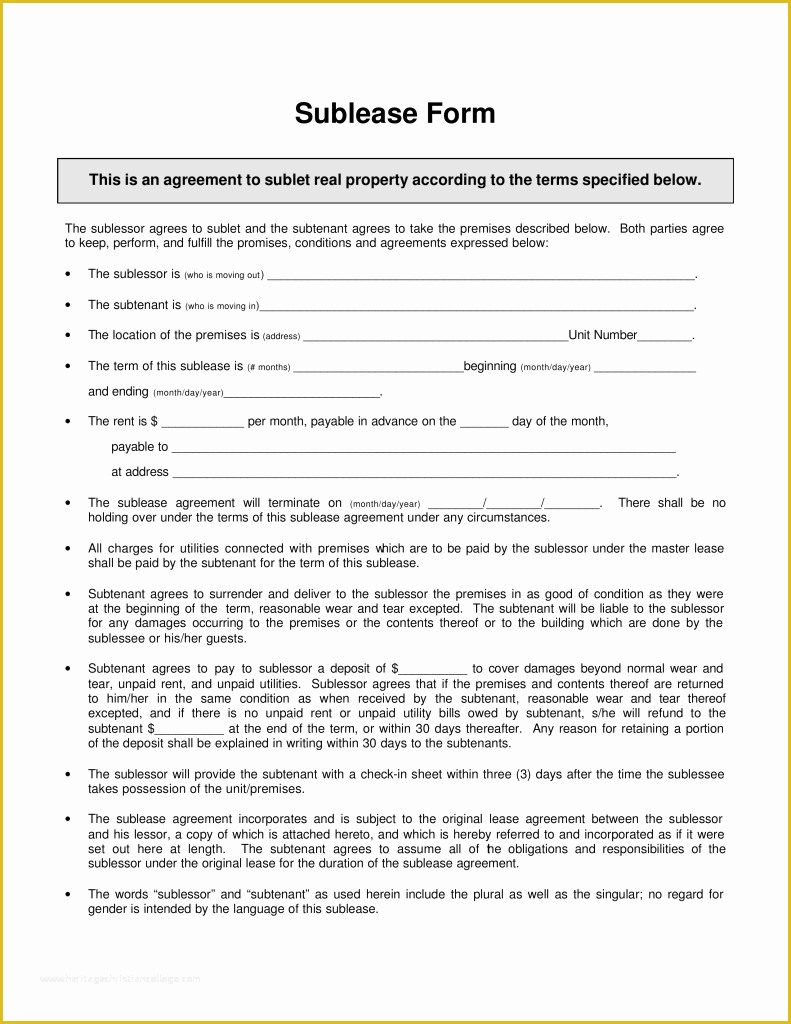 Rental Sublease Agreement Template Free Of Free Iowa Sublease Agreement form Word Pdf
