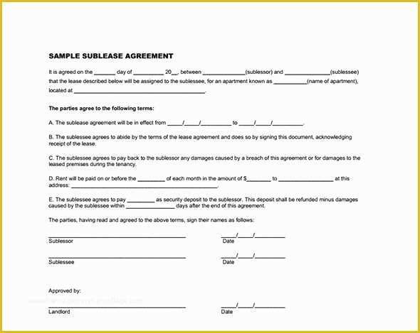 Rental Sublease Agreement Template Free Of Printable Sample Sublease Agreement Template form