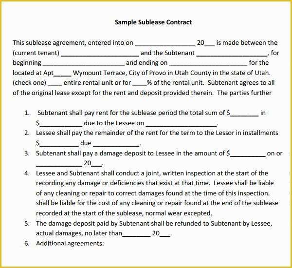 Rental Sublease Agreement Template Free Of Sublease Agreement 18 Download Free Documents In Pdf Word