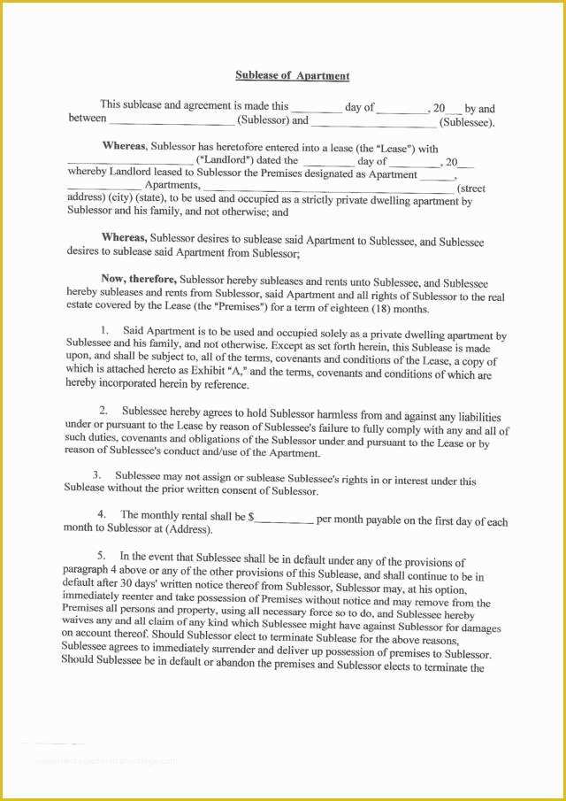 Rental Sublease Agreement Template Free Of Sublease Agreement Template