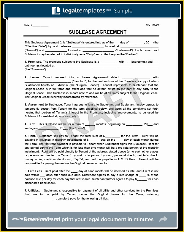 Rental Sublease Agreement Template Free Of Sublease Agreement Template