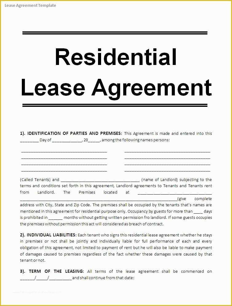 Rental Template Free Of Printable Sample Free Lease Agreement Template form