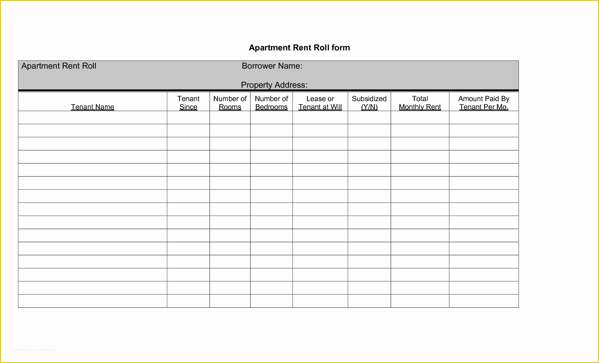 Rental Template Free Of Rent Roll Templates Find Word Templates