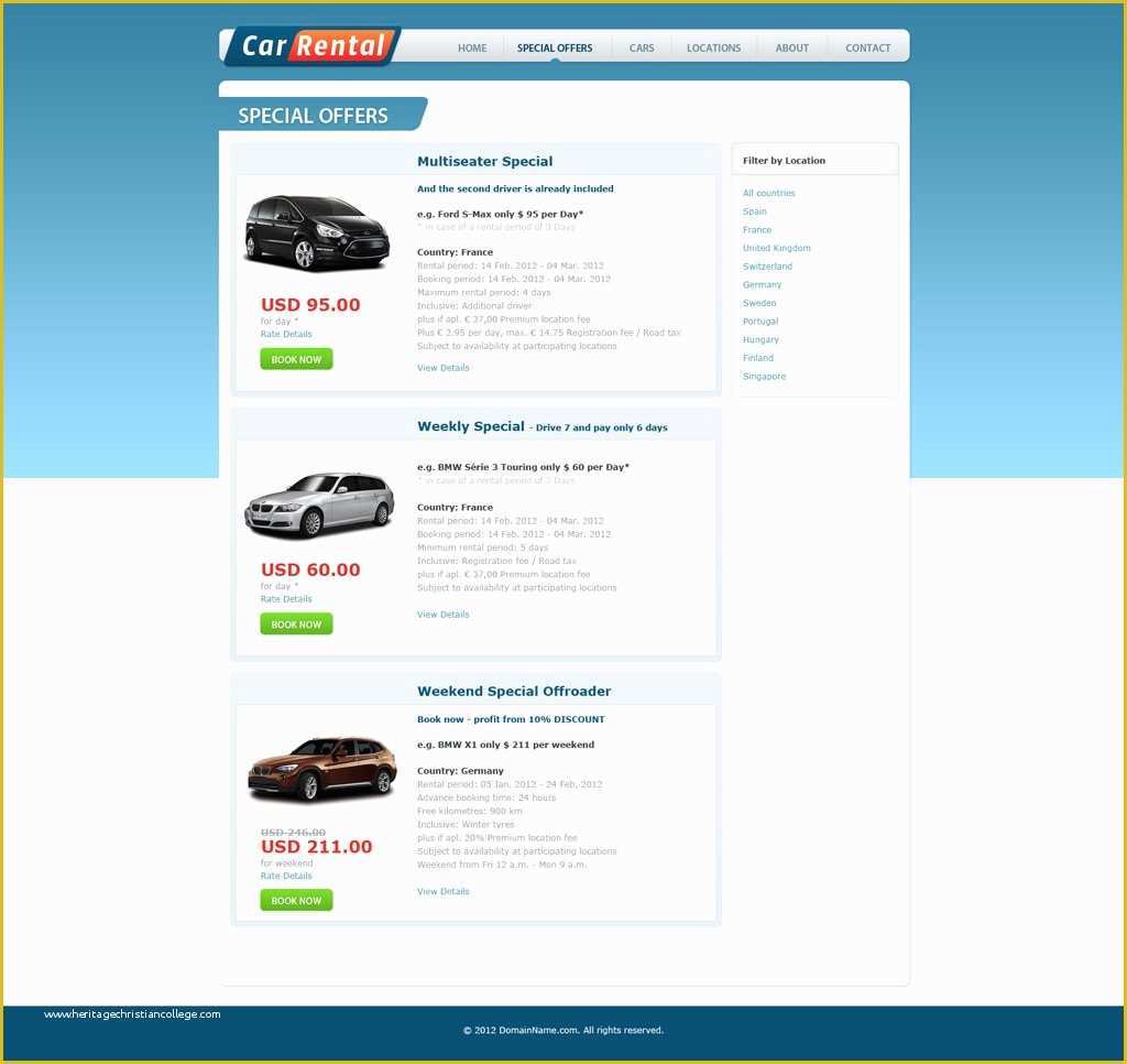 Rental Website Template Free Of Free Car Rental Website Template Heritagechristiancollege