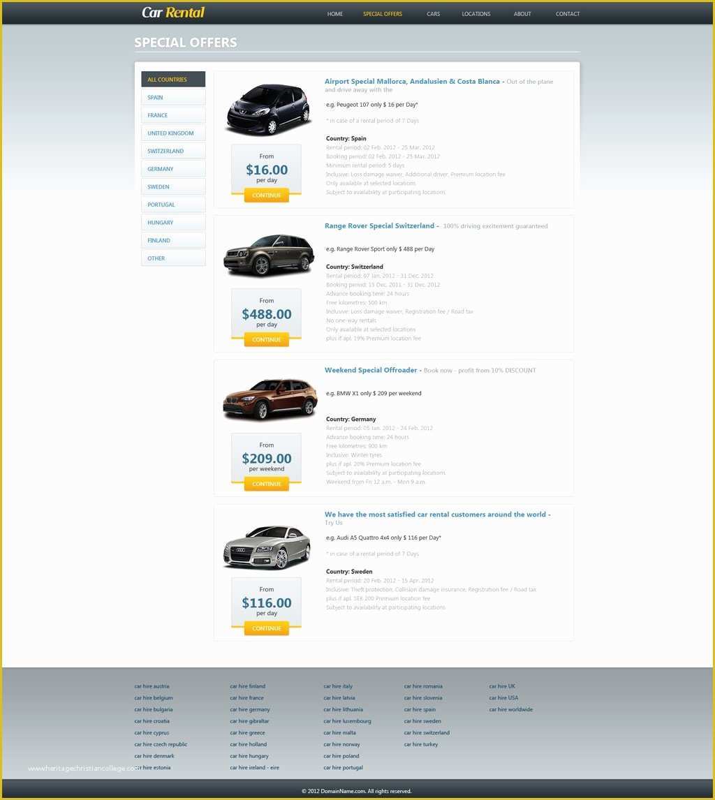 Rental Website Template Free Of Free Car Rental Website Template