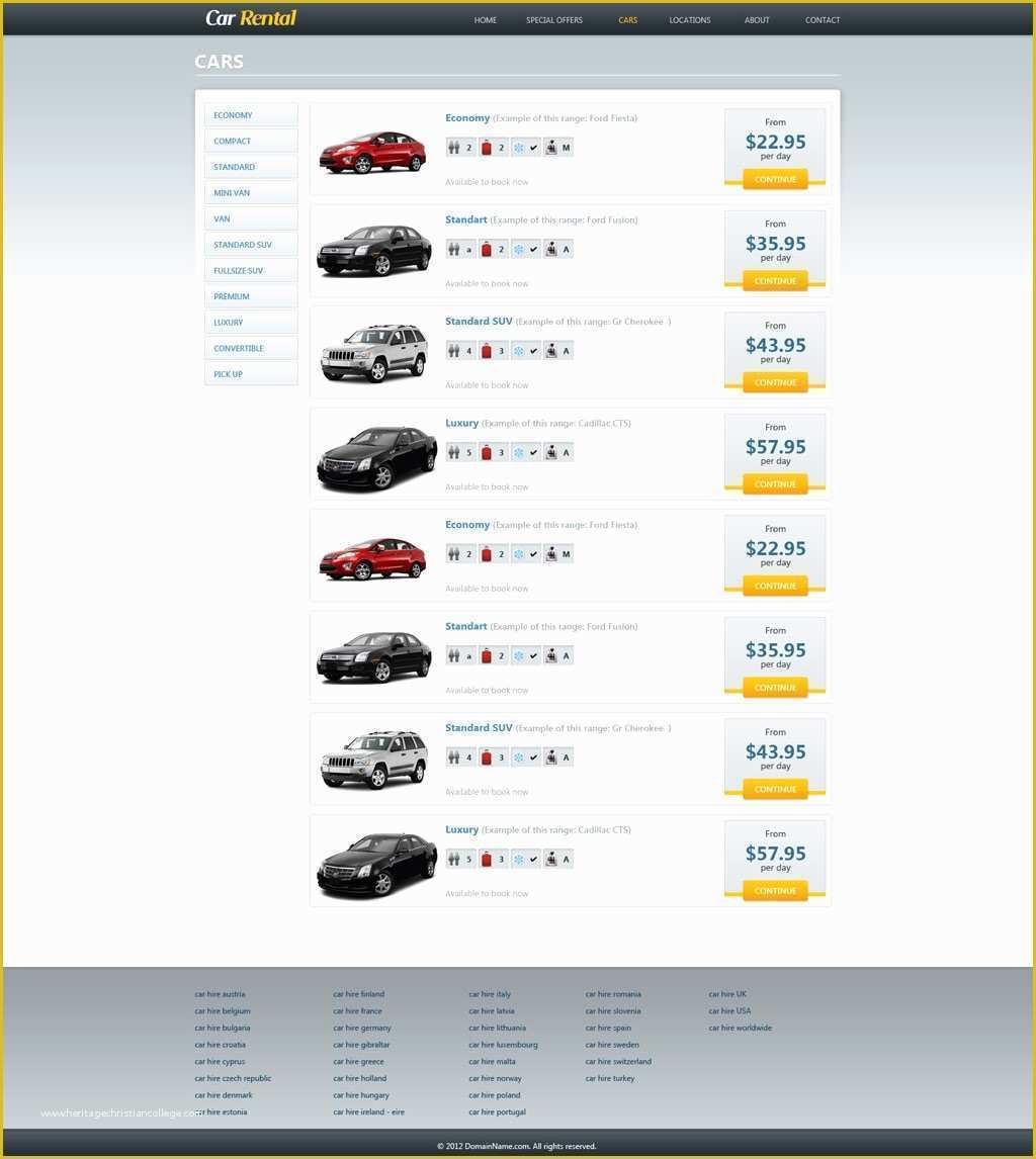 Rental Website Template Free Of Free Car Rental Website Template