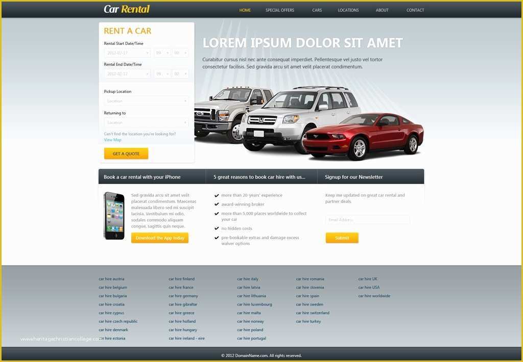 Rental Website Template Free Of Free Car Rental Website Template