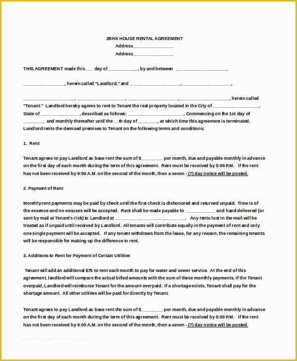 Renting Contract Template Free Of 18 House Rental Agreement Templates Doc Pdf