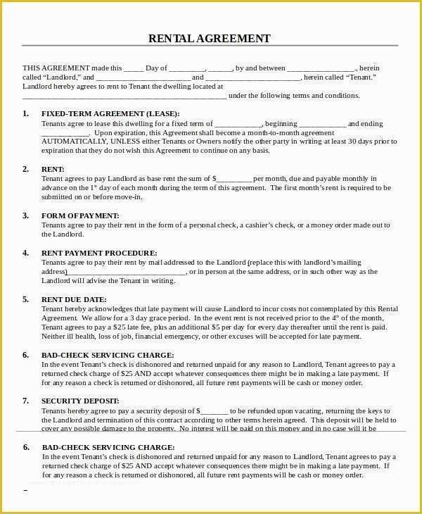 Renting Contract Template Free Of Printable Rental Agreement 13 Free Word Pdf Documents