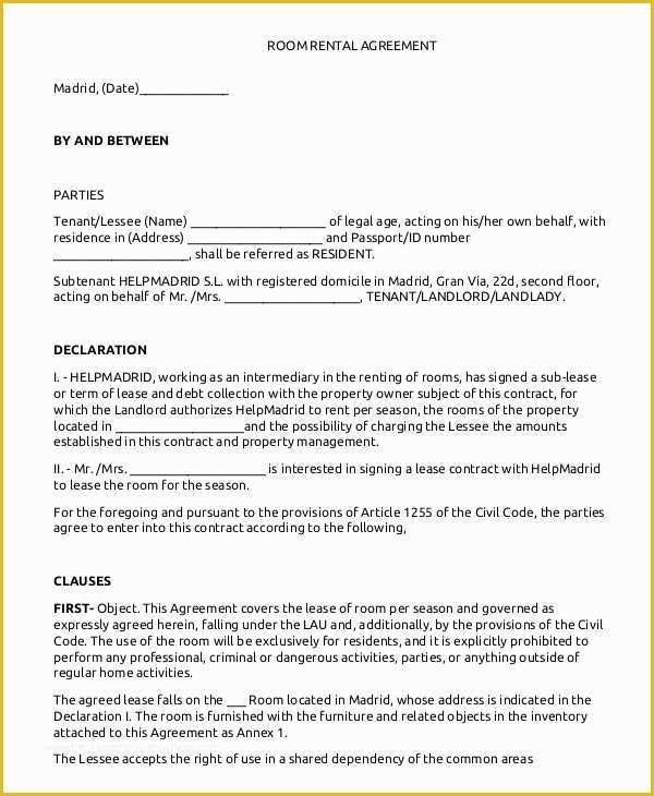 Renting Contract Template Free Of Room Rental Agreement 17 Free Word Pdf Documents