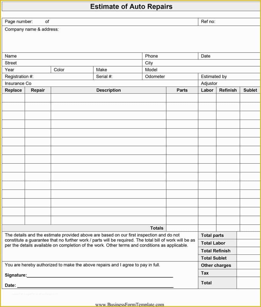 Repair Estimate form Template Free Of 44 Free Estimate Template forms [construction Repair