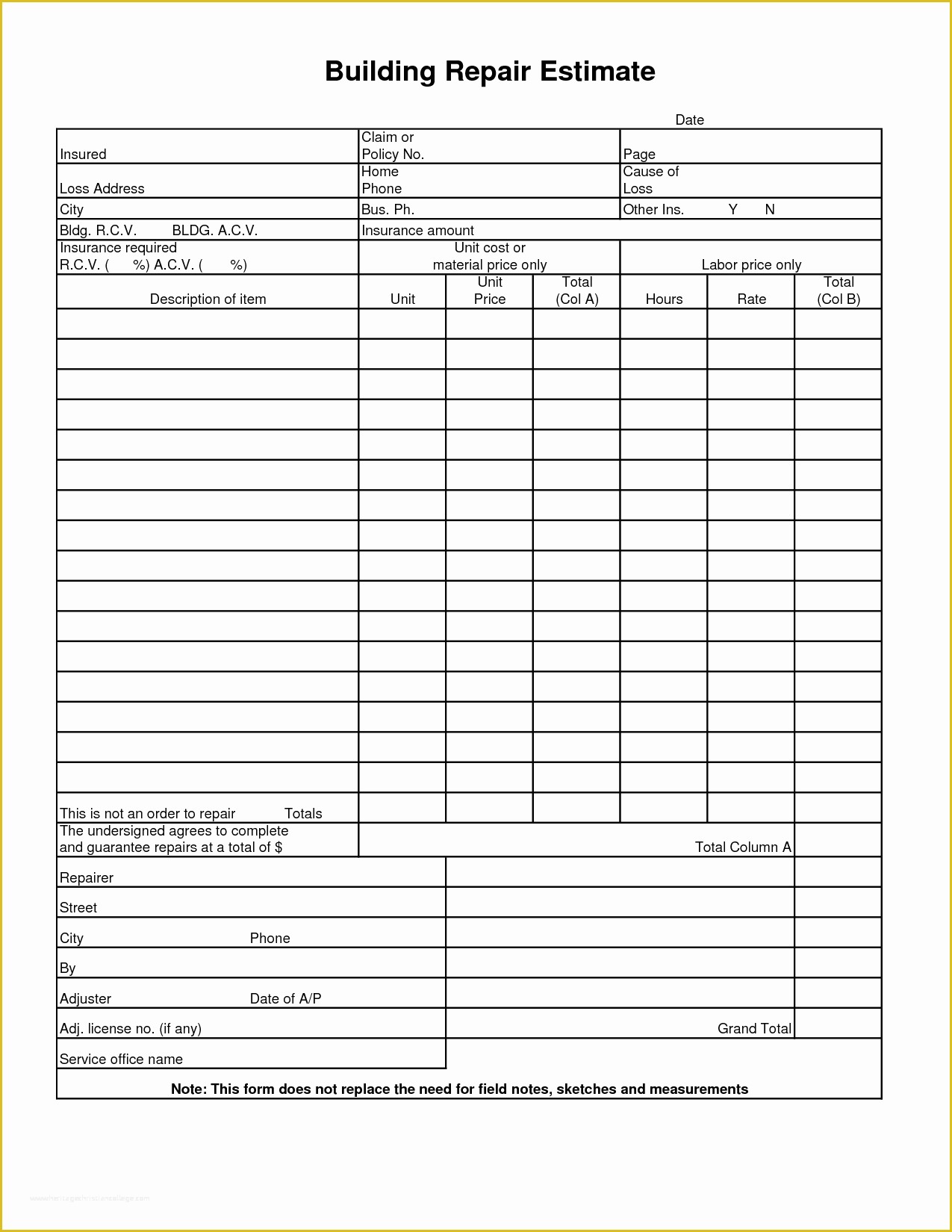 Repair Estimate form Template Free Of 9 Best Of Roofing Estimate Templates Printable