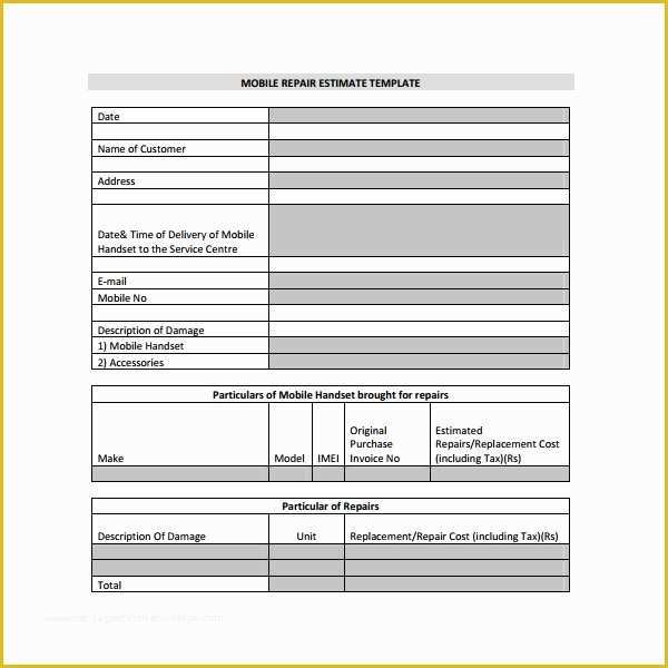 Repair Estimate form Template Free Of 9 Sample Estimate Templates